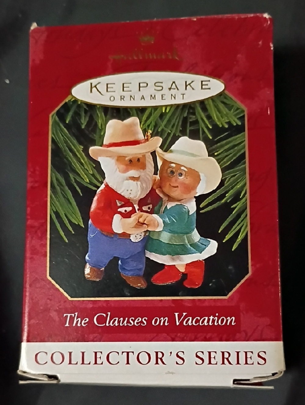 Vintage Hallmark Keepsake Ornament The Clauses on Vacation — Red, Green, Blue